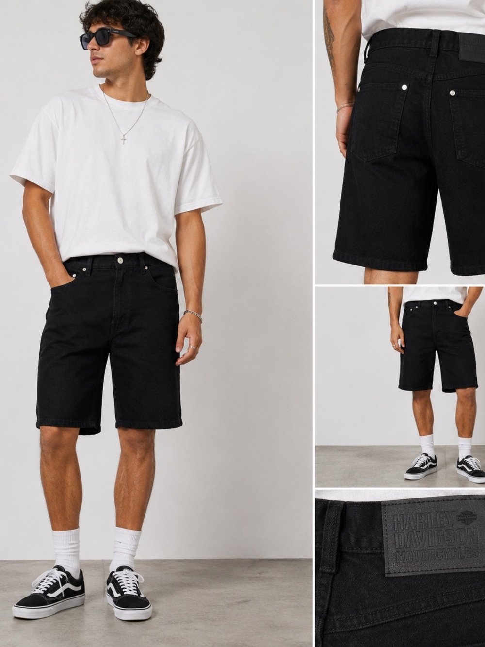 Harley-Davidson Black High-Rise Bermuda Denim Shorts